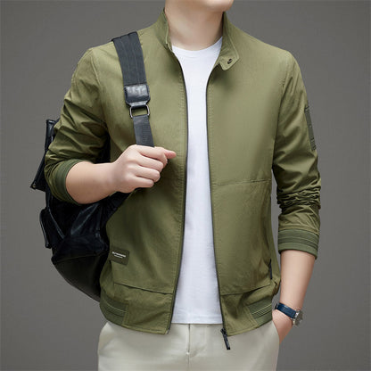 Men's Jacket – Regular fit – Smooth lightweight fabric – Zipper – High collar – Ribbed edges