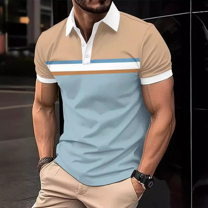 Men's Polo Shirt – Slim Fit – Cotton – Striped Chest – Contrast Details