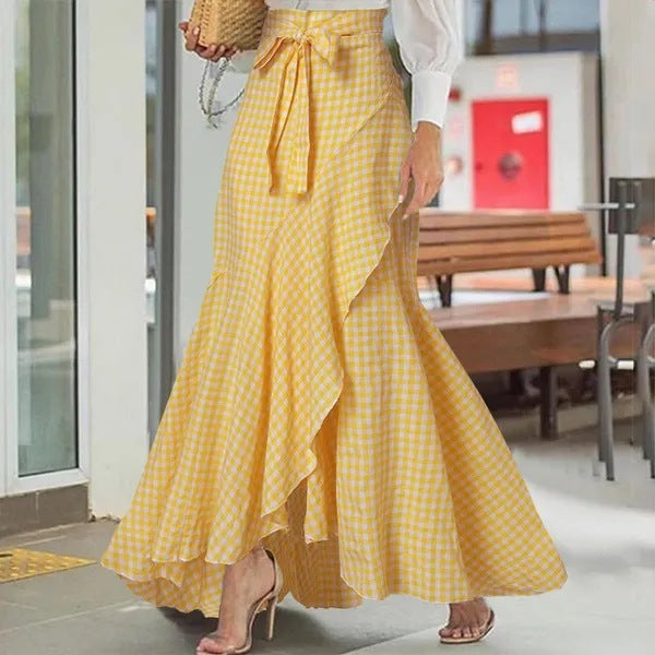 Women's Maxi Skirt – High Waist – Asymmetric Wrap – Ruffle Edge – Lightweight Fabric