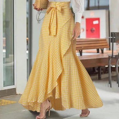 Women's Maxi Skirt – High Waist – Asymmetric Wrap – Ruffle Edge – Lightweight Fabric