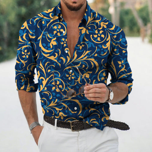 Men's Shirt with Buttons – Slim Fit – Floral Pattern – Light Cotton – Long-Sleeved