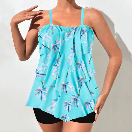 Women's Tankini Set – Relaxed Fit – Ruffle Top – Adjustable Straps – Swim Shorts