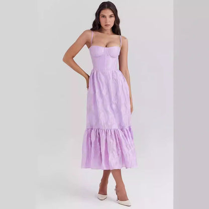 Dress for Women – Midi Length – Fitted Bodice – Sleeveless – Ruffle Skirt
