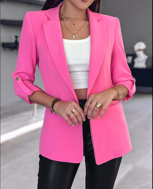 Women's Blazer – Slim Fit – Structured Cut – Rolled Sleeves – Open Front