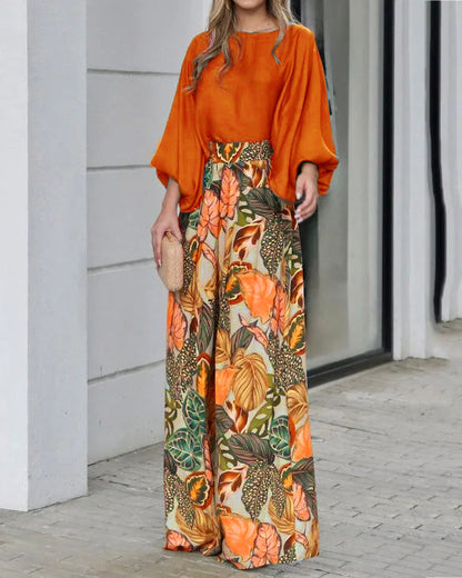 Women's Set – Wide Pants – Batwing Sleeve Blouse – Light and Breathable Fabric