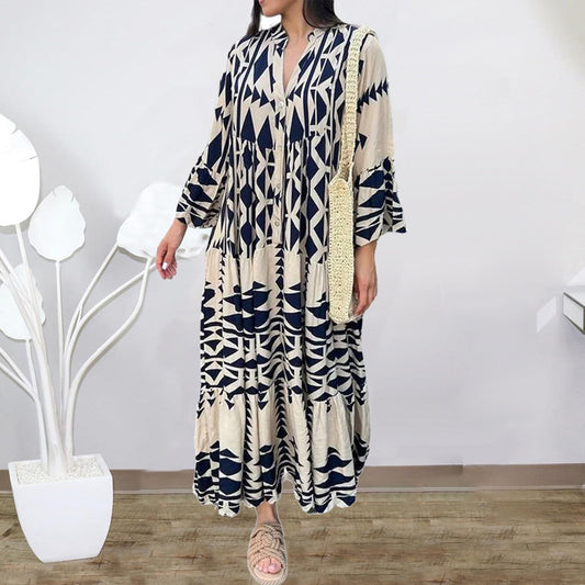 Dress for Women – Maxi Dress – Loose Fit – Cotton – Buttons – Bohemian Pattern