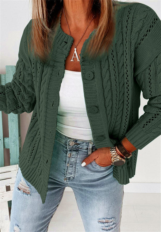 Women's Cardigan – Wool Knit – Relaxed Fit – Cable Knit – Button Opening