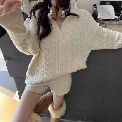 Women's Sweater – Wool Blend – Cable Knit – High Neck – Relaxed Fit – Long Sleeve