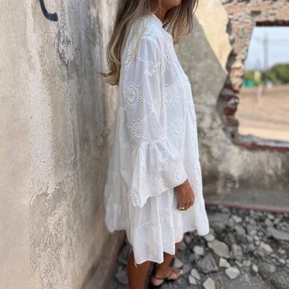 Dress for Women – Cotton with Embroidered Lace – Loose Fit – V-Neck
