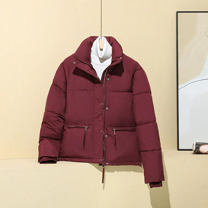 Women’s Puffer Coat - Quilted Insulation - Relaxed Boxy Fit - Cropped Length - Stand Collar