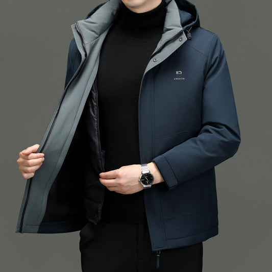Men's Down Jacket – Standard Fit – Detachable Hood – Windproof – Quilted Lining