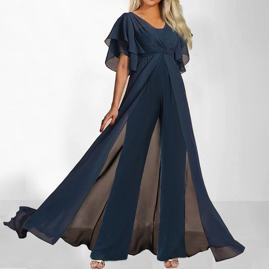 Women's jumpsuit – high waist – wide legs – flutter sleeves – light and airy fit