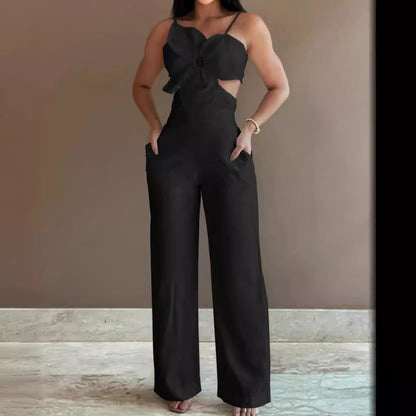 Women's Jumpsuit – Wide Leg – Spaghetti Straps – Bow Detail – Low Back
