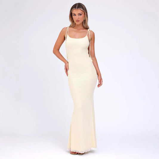 Dress woman – Bodycon fit – Adjustable straps – Deep neckline – Ankle length