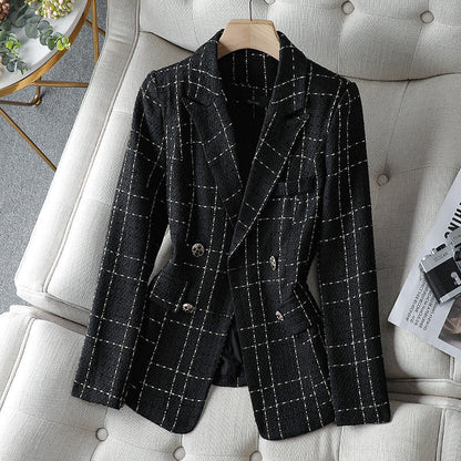 Women's Blazer – Tailored Fit – Structured Tweed – Double-Breasted with Buttons