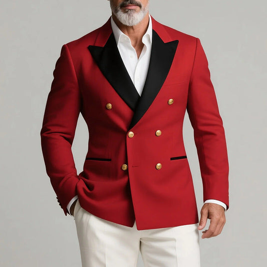 Men's Tuxedo Jacket – Tailored Fit – Double-Breasted – Wool Blend – Piqué Collar