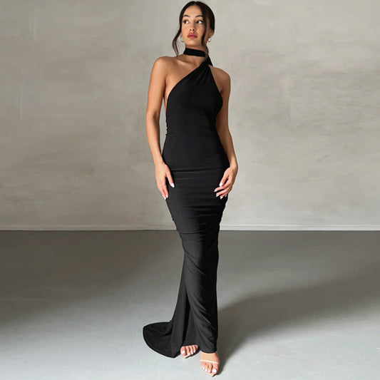 Dress for Women – Slim Fit – One Shoulder – Ruched Long Dress – Smooth Stretch Fabric
