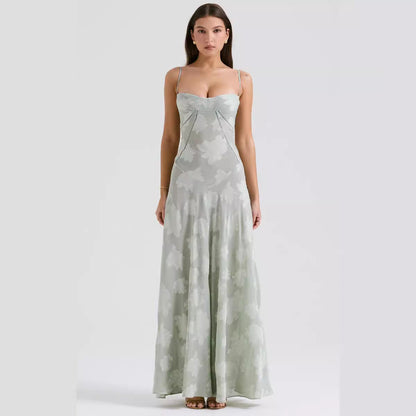 Dress for Women – Chiffon – Slim Fit – Spaghetti Straps – Embroidered Evening Dress