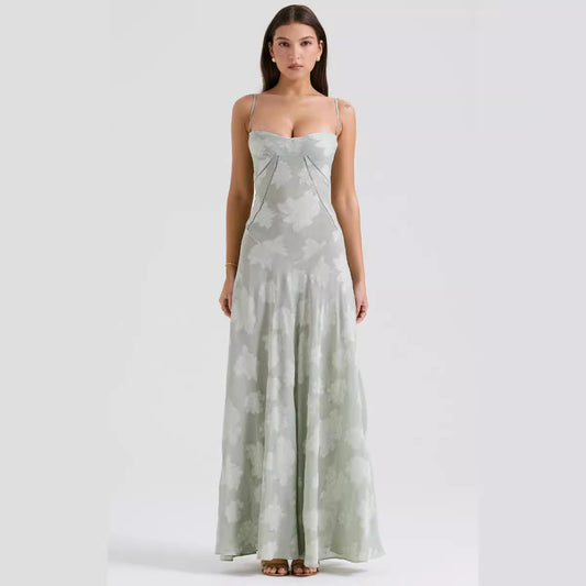 Dress for Women – Chiffon – Slim Fit – Spaghetti Straps – Embroidered Evening Dress