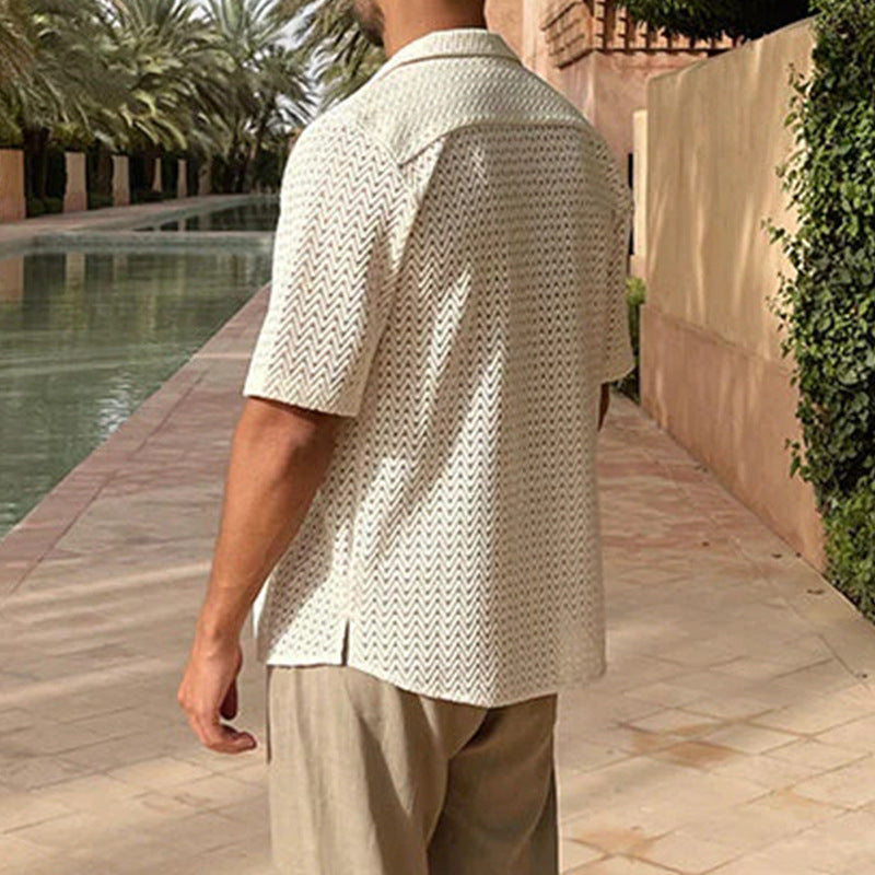 Men's Sweater – Knitted Short-Sleeved Cardigan – Slim Fit – Open Pattern – Buttons