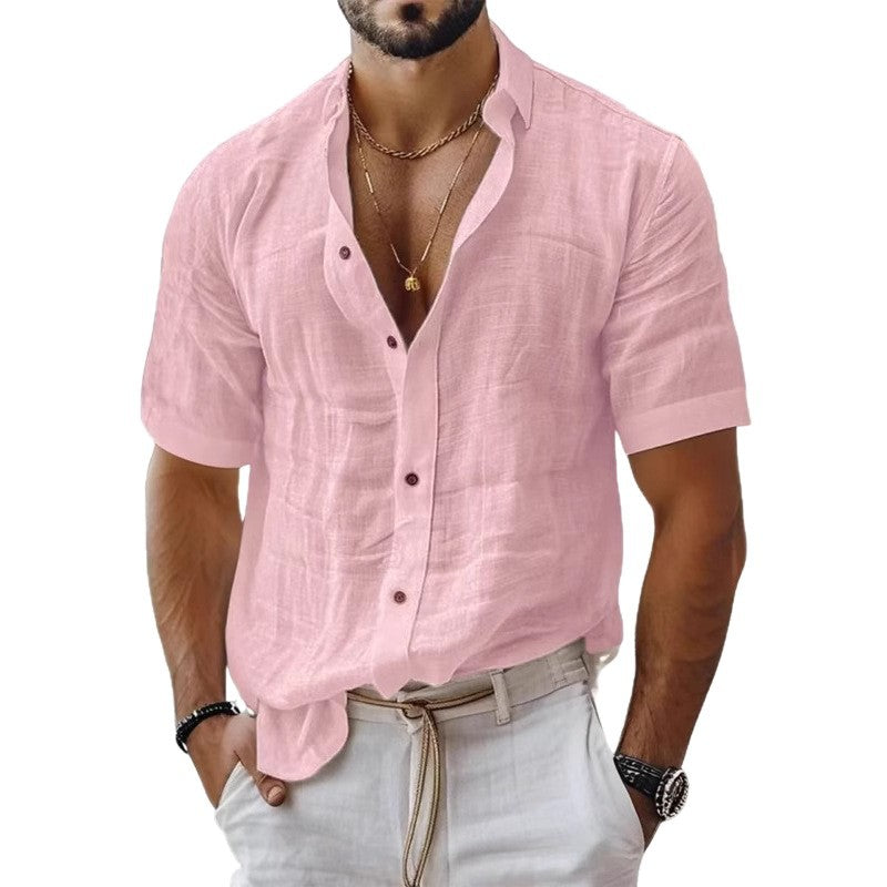 Men's Shirt with Lapel – Breathable Fabric – Relaxed Fit – Short Sleeve – Chest Pocket