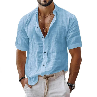 Men's Shirt with Lapel – Breathable Fabric – Relaxed Fit – Short Sleeve – Chest Pocket