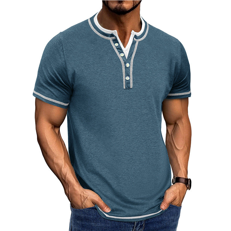 Men's Shirt Henley – Regular Fit – Breathable Cotton Feel – Short Sleeves