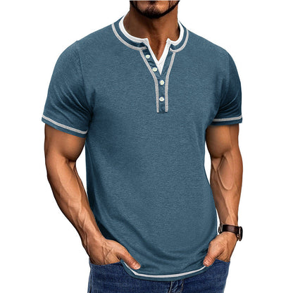Men's Shirt Henley – Regular Fit – Breathable Cotton Feel – Short Sleeves