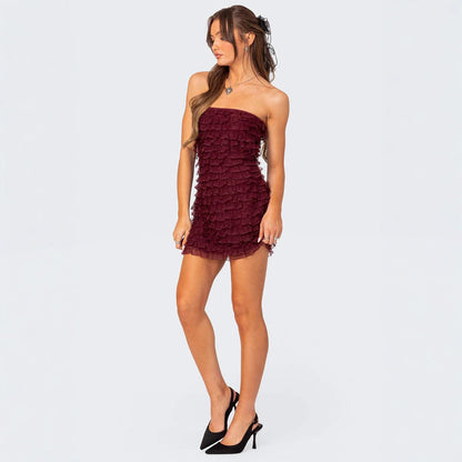 Dress for Women – Strapless Mini Dress – Tight Fit – Ruffle Details – Party Outfit