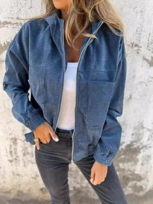 Women's Hoodie – Corduroy – Relaxed Fit – Zipper – Everyday Use