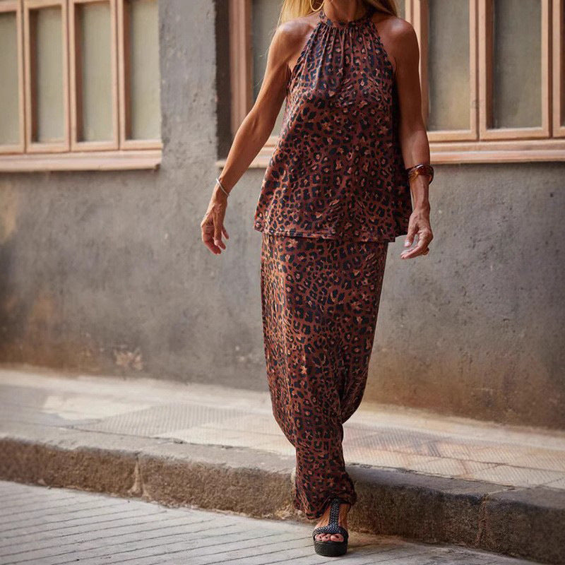Women's Two-Piece Set – Halterneck Top and Long A-line Skirt – Light and Breathable