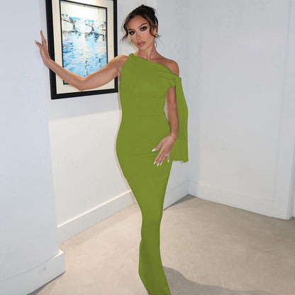 Dress woman – One-shoulder design – Slim fit – Ankle-length – Elegant party dress