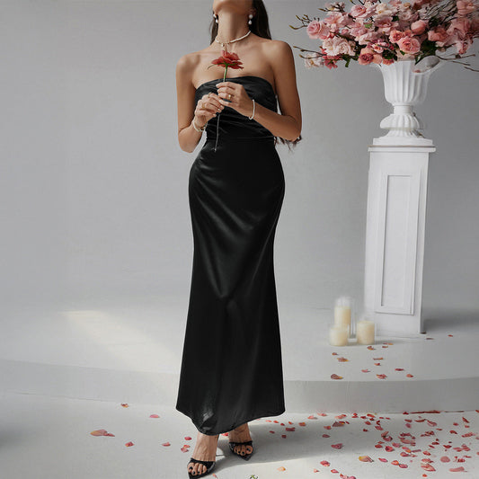 Dress for Women – Evening Dress in Satin-like Fabric – Strapless Slim Fit – Floor-length Elegance