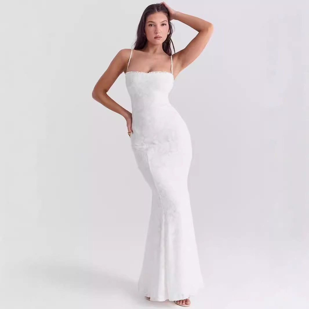 Dress for Women – Maxi – Slim Fit – Spaghetti Straps – Lace – Formal Elegance