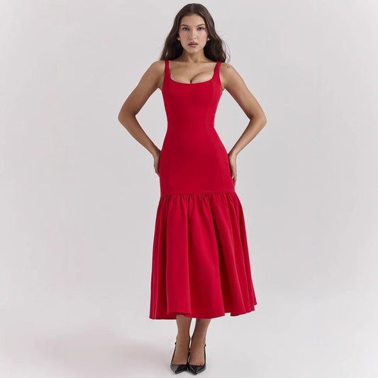 Dress for Women – Satin – Slim Fit – Sleeveless with Round Neck – Midi Length