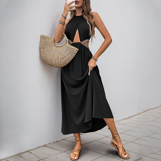 Dress for Women – Halterneck – Cut-Out Waist – Knot Detail – Midi Fit