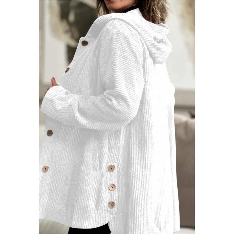 Women's Jacket with Hood – Corduroy – Relaxed Fit – Mid-Length – Everyday Use
