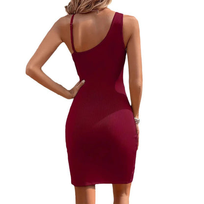 Dress for Women – Slim Fit – Ribbed Knit – V-Neck – Ruched Side – Spaghetti Straps
