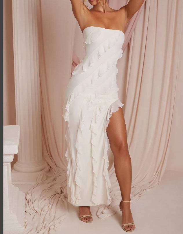 Dress for Women – Strapless – Slim Fit – Ruffle Details – Asymmetric Hem