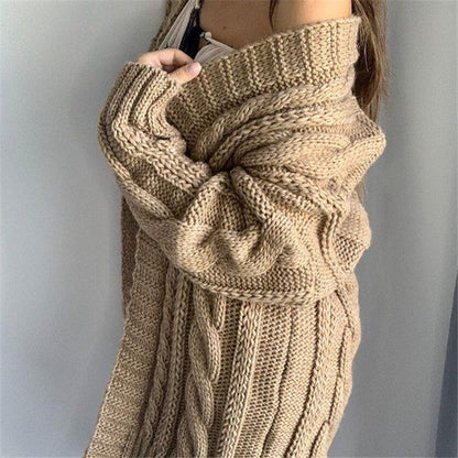 Women's Sweater – Wool Blend – Oversized Fit – Cable Knit – V-Neck – Long Sleeves