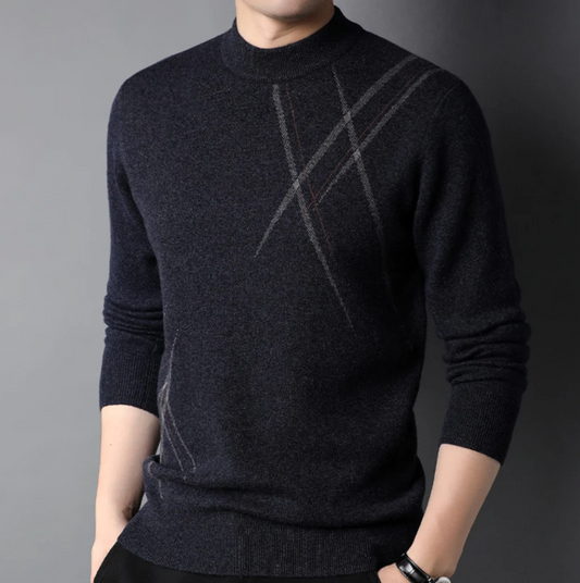 Men's Sweater – Slim Fit Wool Blend – Abstract Pattern – Ribbed Edges