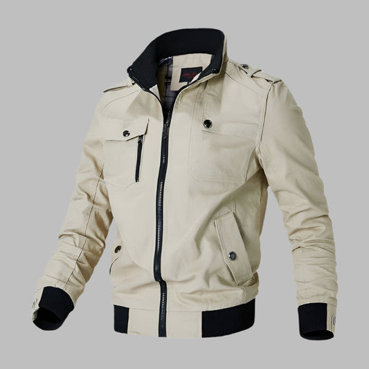 Men's Bomber Jacket – Cotton – Relaxed Fit – Zipper Closure – Ribbed Edge