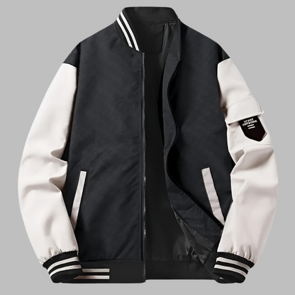 Men's Bomber Jacket – Relaxed Fit – Smooth Texture – Zipper Closure – Contrast Sleeve