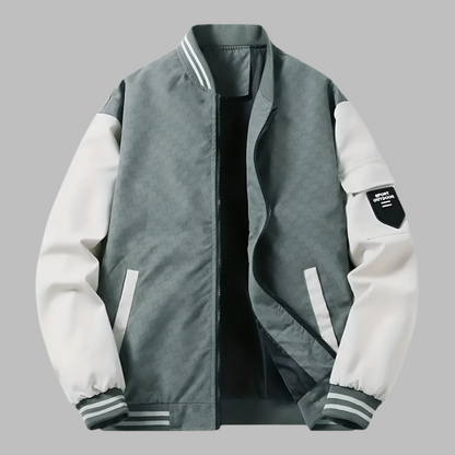 Men's Bomber Jacket – Relaxed Fit – Smooth Texture – Zipper Closure – Contrast Sleeve