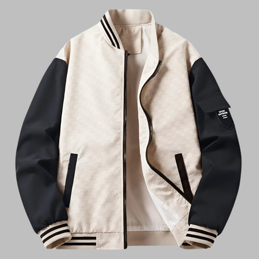 Men's Bomber Jacket – Relaxed Fit – Smooth Texture – Zipper Closure – Contrast Sleeve