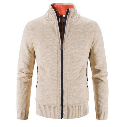 Men's Cardigan – Soft Knit – Structured Fit – Zipper – High Neck – Ribbed Edges