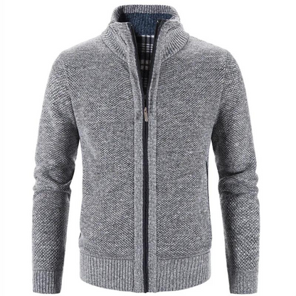 Men's Cardigan – Soft Knit – Structured Fit – Zipper – High Neck – Ribbed Edges