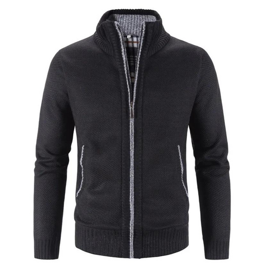 Men's Cardigan – Soft Knit – Structured Fit – Zipper – High Neck – Ribbed Edges