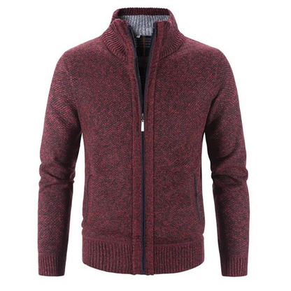 Men's Cardigan – Soft Knit – Structured Fit – Zipper – High Neck – Ribbed Edges