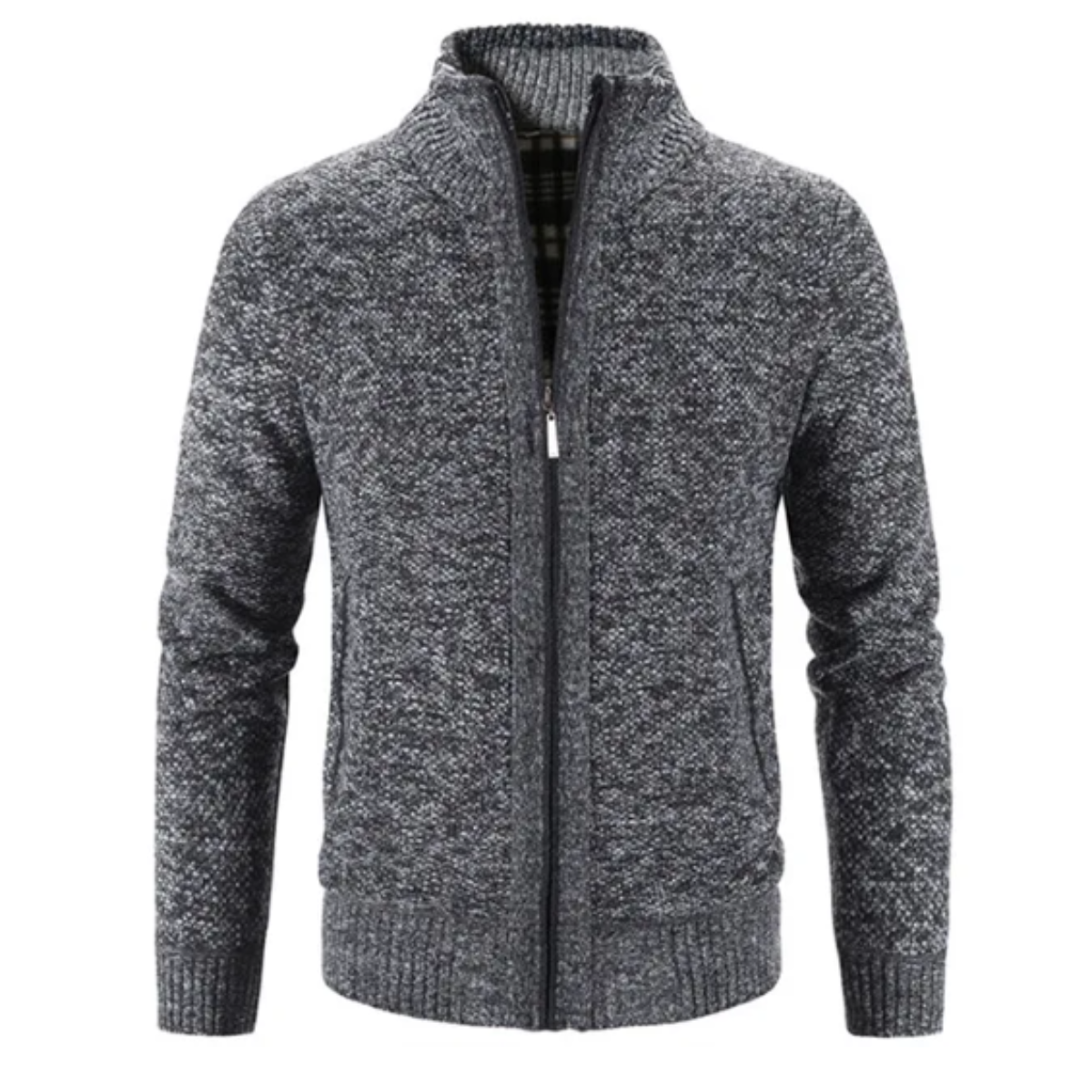 Men's Cardigan – Soft Knit – Structured Fit – Zipper – High Neck – Ribbed Edges